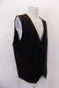 New with tags, black, four-button, “INC” slim-tapered vest has faux, square flap pocket accents at front. The black satiny back has an adjustable waist buckle. Side