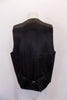 Black with fine grey pin-stripe, six-button, “URBAN” slim-fit vest has slit pockets at front. The black satiny back has adjustable waist buckle. Back