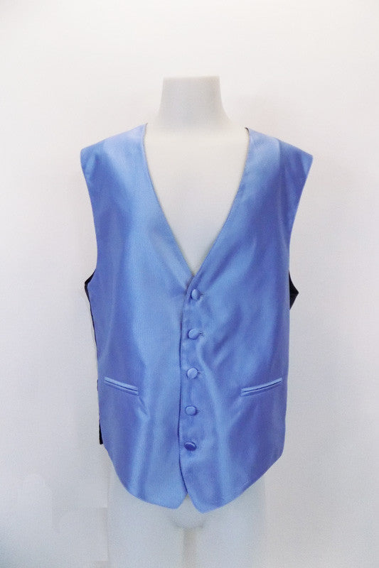New with tags, periwinkle-blue five-button, textured “Protocol” vest has darted side seams &  slit pocket accents at front. The back has adjustable buckle. Front