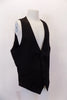 Black five-button, cotton “H&amp;M” slim-fit vest has angled slit pockets at front. The black satiny back has adjustable waist buckle. Side