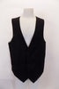 3-button, “Stockholm Evolution” European-design vest has darted front seams & edged slit accented pockets. The grey satiny back has adjustable band with buckle. Front