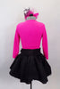 Pink racer-back top has crystalled neckline & pink short jacket. The matching black taffeta skirt has tulle petticoat Comes with large pink & black hair accessory & patent belt. Black