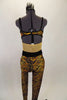 Tiger print unitard has nude mesh center to create illusion of a 2-piece. The back has bra closure and adjustable straps.. Comes with hair accessory. Back