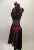 Deep maroon, 2-piece lyrical costume has flowing shimmery high-low skirt with attached brief & halter bra-top has angled back gossamer straps. Comes with matching hair accessory. Left side