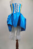 Marie Antoinette, 3-piece white & turquoise costume has beaded gold ribbon & sequined appliques. Comes with lace cuffed shrug, bloomers & Renaissance style wig. Back view of bloomers