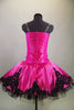 Pink satin boned bodice with black beaded lace has matching satin wide lace scalloped overlay. Overlay sits on top of a black pleated & tacked tutu. Comes with hair accessory. Back 