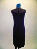 Navy blue jersey-knit stretch camisole dress has specs of metallic blue & black. Very simple but falls nicely on the body. Comes with brief & hair accessory. Front
