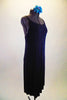 Navy blue jersey-knit stretch camisole dress has specs of metallic blue & black. Very simple but falls nicely on the body. Comes with brief & hair accessory. Side