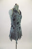 Stunning grey-blue beaded pure silk slip dress has thin silk lacing extending from the back shoulder & lacing intricately across the low open back.  Comes with hair accessory. Right side