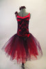 Rich red & purple jewel tone lace make the bodice of tutu dress. Long crystal tulle layers of red and purple are accented by roses on left hip, right shoulder. Comes with matching rose hair accessory. Front