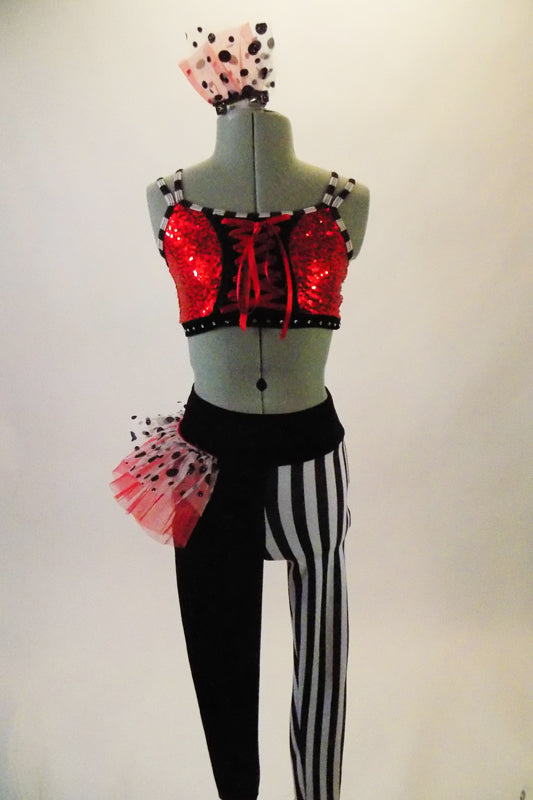 Distraction, Black & White Striped Costume With Red Sequins, For