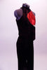 2-piece costume features black velvet pants and a red swirled tank top with large red and nude circle insert that wraps along the left side below the arm. Comes with a hair accessory. Side