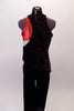 2-piece costume features black velvet pants and a red swirled tank top with large red and nude circle insert that wraps along the left side below the arm. Comes with a hair accessory. Back