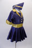 Shiny navy flight attendant themed dress with buttons has gold lapels, cuffs and waistband. The matching attendant hat is a perfect accessory to complete the flight theme. Side