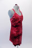 Crushed velvet dress in shades of brick red, has a crystal-lined bust area and double straps Comes with matching brief and tie hair accessory. Side