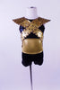Short black and gold unitard has a black crystalled cross-over Egyptian Pharoh collar with padded shoulders. The large open keyhole back is a nice feature. Comes with a hair accessory. Front