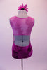 Simple but beautiful purple marbled leotard is sheer purple marble mesh shoulder and mid-front and entirely sheer upper back. Comes with a floral hair accessory. Back
