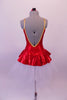 Pretty romantic ballet length tutu dress had a red soldier style bodice and peplum overlay with braided gold frog clasps. Gold piping lines the V-front bust and deep open back. Comes with a red floral hair accessory. Back
