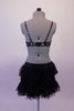 2-piece costume has a stunning hand painted bra with purple swirls & clad with many Swarovski crystals. The lace ruffled layered skirt has a leather-like waistband & a unique side that is open & held together via lacing & gives the appearance of an open side. Comes with a lace fan and purple rose hair accessory. Back