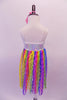 Empire waist camisole dress has a white sequin bodice and sheer knee-length rainbow coloured skirt with wave design. Comes with a curly pink hair accessory. Back