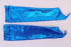 Shiny blue  elbow length gauntlets with finger elastic