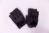 Black leatherette finger-less driving gloves with snap