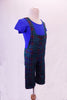 Royal blue cap-sleeved leotard is accompanied by a teal plaid Capri overalls with front pocket and cross back straps. Comes with circle glasses & a propellered yellow beanie hat accessory. side