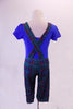Royal blue cap-sleeved leotard is accompanied by a teal plaid Capri overalls with front pocket and cross back straps. Comes with circle glasses & a propellered yellow beanie hat accessory. Back