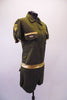 Army themed olive coloured short unitard with zip-front and lapelled collars. Comes with the army stripes and badges. Side
