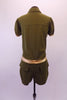Army themed olive coloured short unitard with zip-front and lapelled collars. Comes with the army stripes and badges. Back