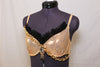 Gold metallic bra and shorts with side pouf of pink,black and leopard print. Comes with stiff crinoline, marabou trimmed, hot pink removable collar. front zoom