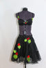 Black knee length layered crinoline skirt with grommets and 3D roses /leaves. Comes with a black bra  that has lace detailing and roses/leaves. front