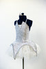 Silver/white glittered tutu dress with sequined bodice, peaked overlay on white tulle side. 