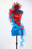 red and aqua metallic 2 piece jazz costume with organza ruffle front