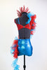 red and aqua metallic 2 piece jazz costume with organza ruffle back