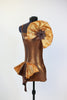 bronxe, unitard, jazz, or acro costume with with hip ruffle & crystal broach accent side