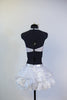 White ruffled/gathered pouf skirt has attached bottom and Swarovski detailing with matching triangle bra top, back