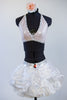 White ruffled/gathered pouf skirt has attached bottom and Swarovski detailing with matching triangle bra top, front