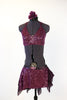 Two piece purple sequinned costume with chiffon ruffle inserts front.