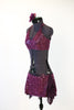 Two piece purple sequinned costume with chiffon ruffle inserts side.