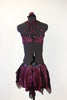 Two piece purple sequinned costume with chiffon ruffle inserts back.