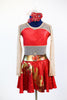  Red metallic, tap/jazz/skate dress,has sheer mesh back & crystals, front