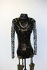 Black front sequined half jacket with silver hoop sequins, gold chains and stirrups,front