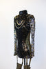 Black front sequined half jacket with silver hoop sequins, gold chains and stirrups,side