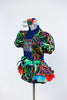 Rainbow swirled, metallic bodysuit with pouf sleeves and an open front with sequined insert . Comes with matching skirt that has rainbow coloured tulle ruffles. Back