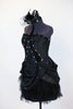 Black taffeta dress with black sequin detail has layers of tulle and crinoline, pink and AB Swarovski crystals, Comes with black head piece. Side