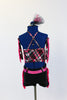 Black white & hot-pink half top with layers of pink fringe on front. Matching black shorts have pink fringe on side & a crystal clasp belt. Comes with gauntlets & hair piece. Back