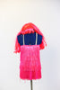 Hot pink 60's dress comprised entirely of layers of fringe. Has skin colour straps and comes with a hot pink bouffant style wig with bangs. Front