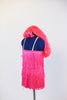 Hot pink 60's dress comprised entirely of layers of fringe. Has skin colour straps and comes with a hot pink bouffant style wig with bangs. Side