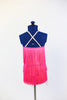 Hot pink 60's dress comprised entirely of layers of fringe. Has skin colour straps and comes with a hot pink bouffant style wig with bangs. Back